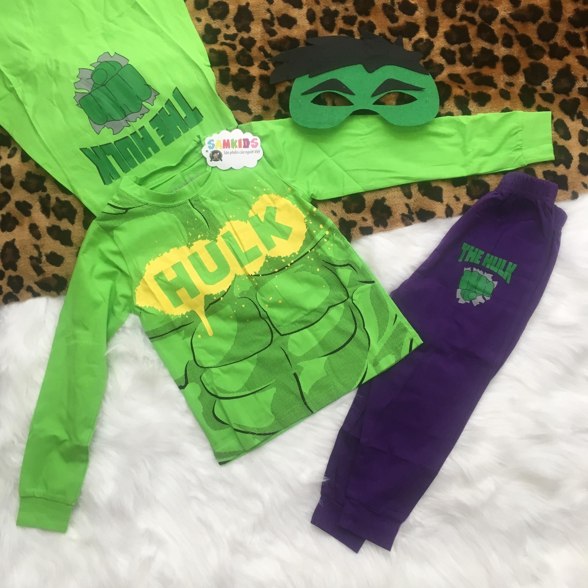 Bộ hulk dài 3d kèm mặt nạ áo choàng bé trai 11-30kg