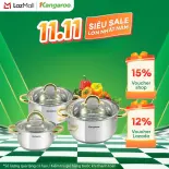 Bộ nồi inox 5 đáy Kangaroo KG866 (Bạc) (3 cái: 16 - 20 - 24cm) - Hàng chính hãng