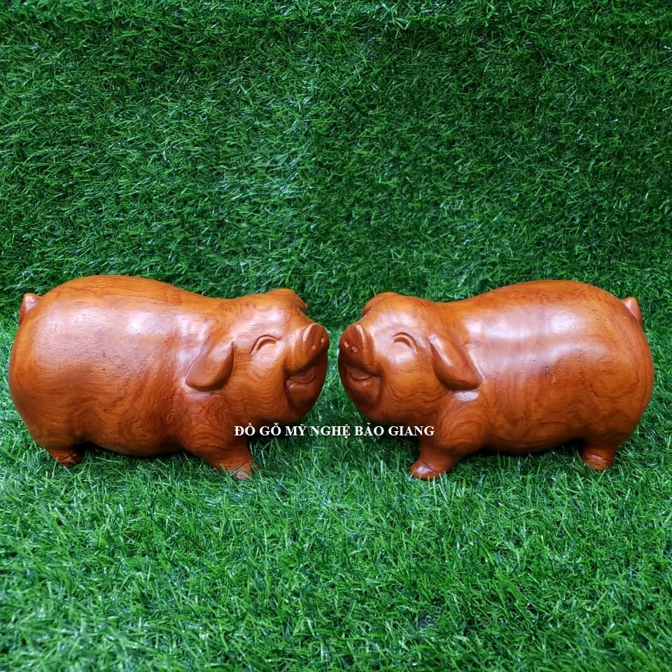 Tượng con lợn gỗ hương cặp heo tài lộc gỗ hương 20cm