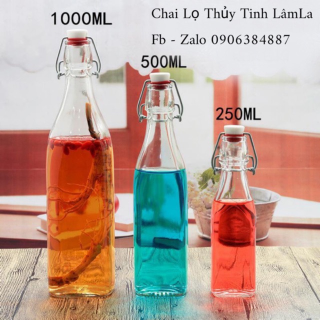 Chai thủy tinh vuông gọng sắt 250ml - 500ml - 1000ml