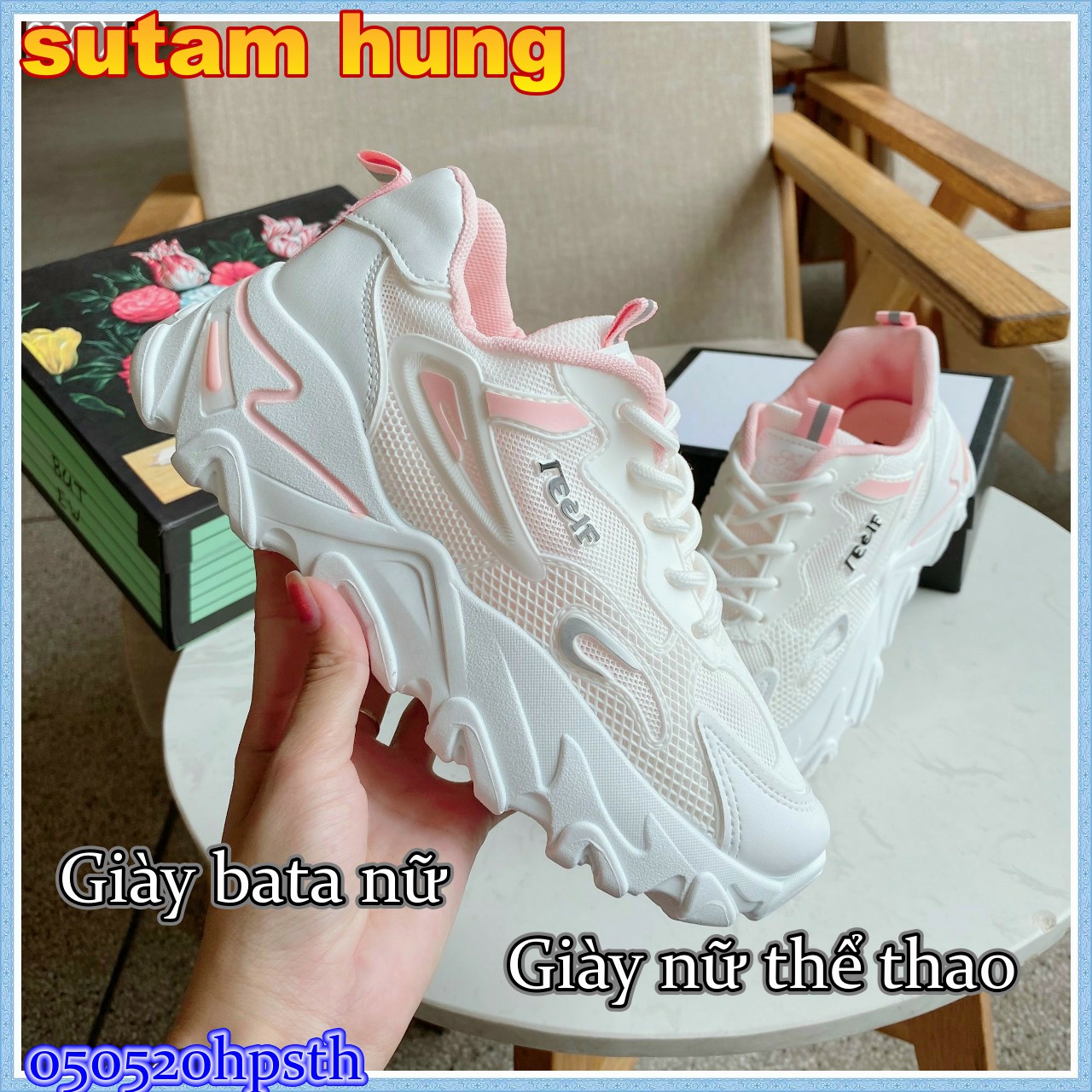 Giày thể thao nữ giày bata màu trắng mẫu mới phối viền phong cách năng động