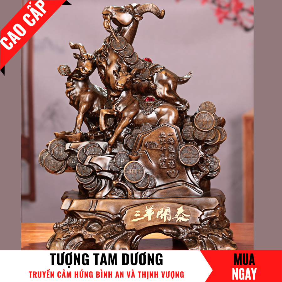 Tượng dê tam dương con giáp thịnh vượng trang trí phong thủy cao 38cm