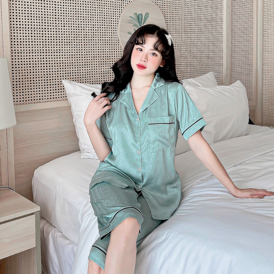 Đồ bộ lửng nữ pijama mặc nhà , đồ ngủ nữ lụa xước cao cấp có bigsize