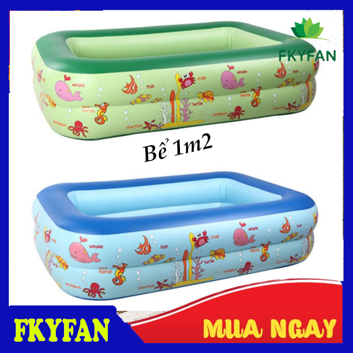XẢ GẤP [LOẠI DÀY - SHIP RẺ] Bể bơi phao 2 tầng hình chữ nhật size 120x95x35cm cho bé - Hồ bơi cho trẻ 1m2, swimming pool + Keo miếng vá bể - BB1m2