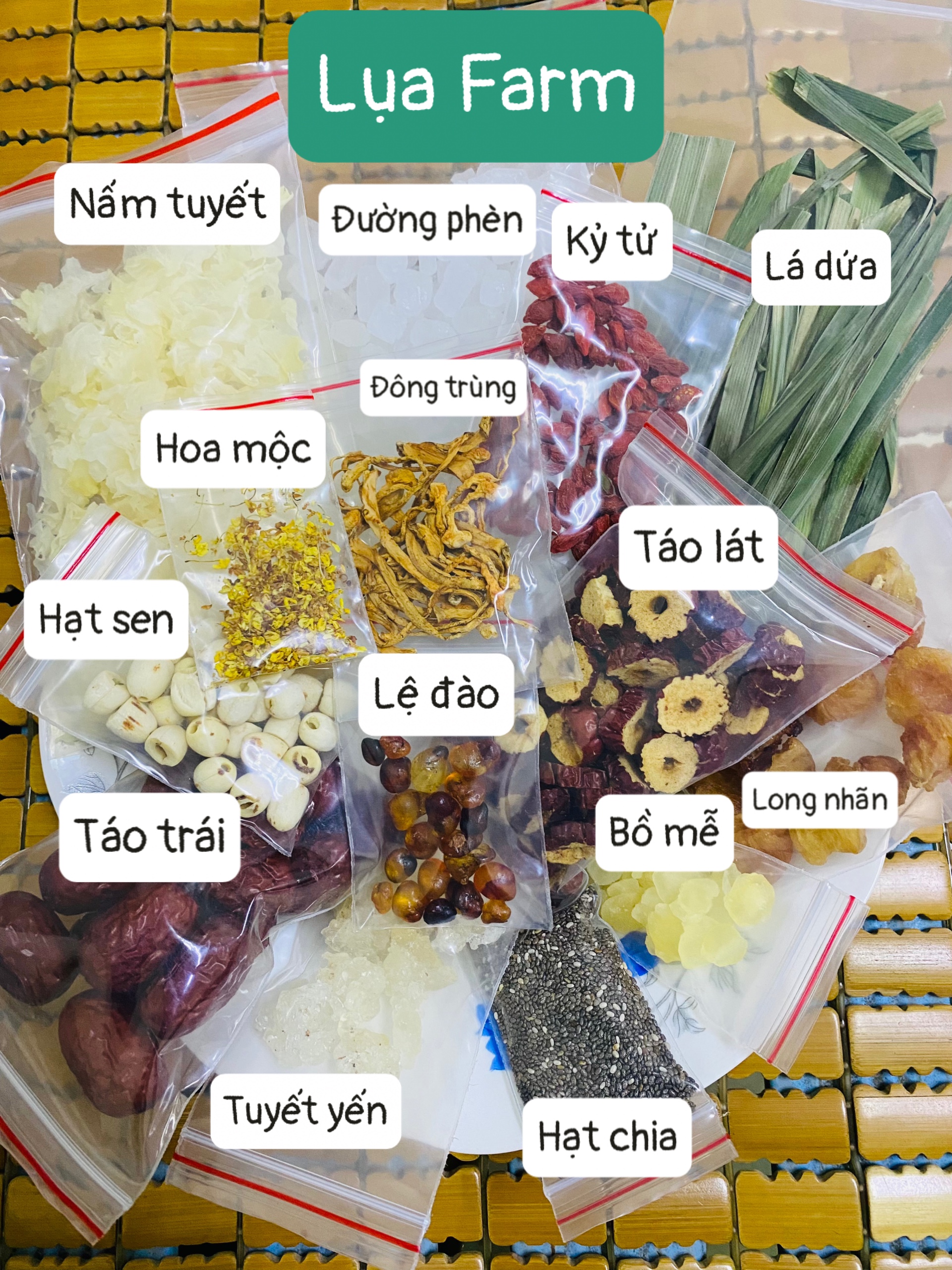 CHÈ DƯỠNG NHAN 14 vị Tặng thêm 1 túi táo đỏ Nguyên liệu Loại I Lụa Farm