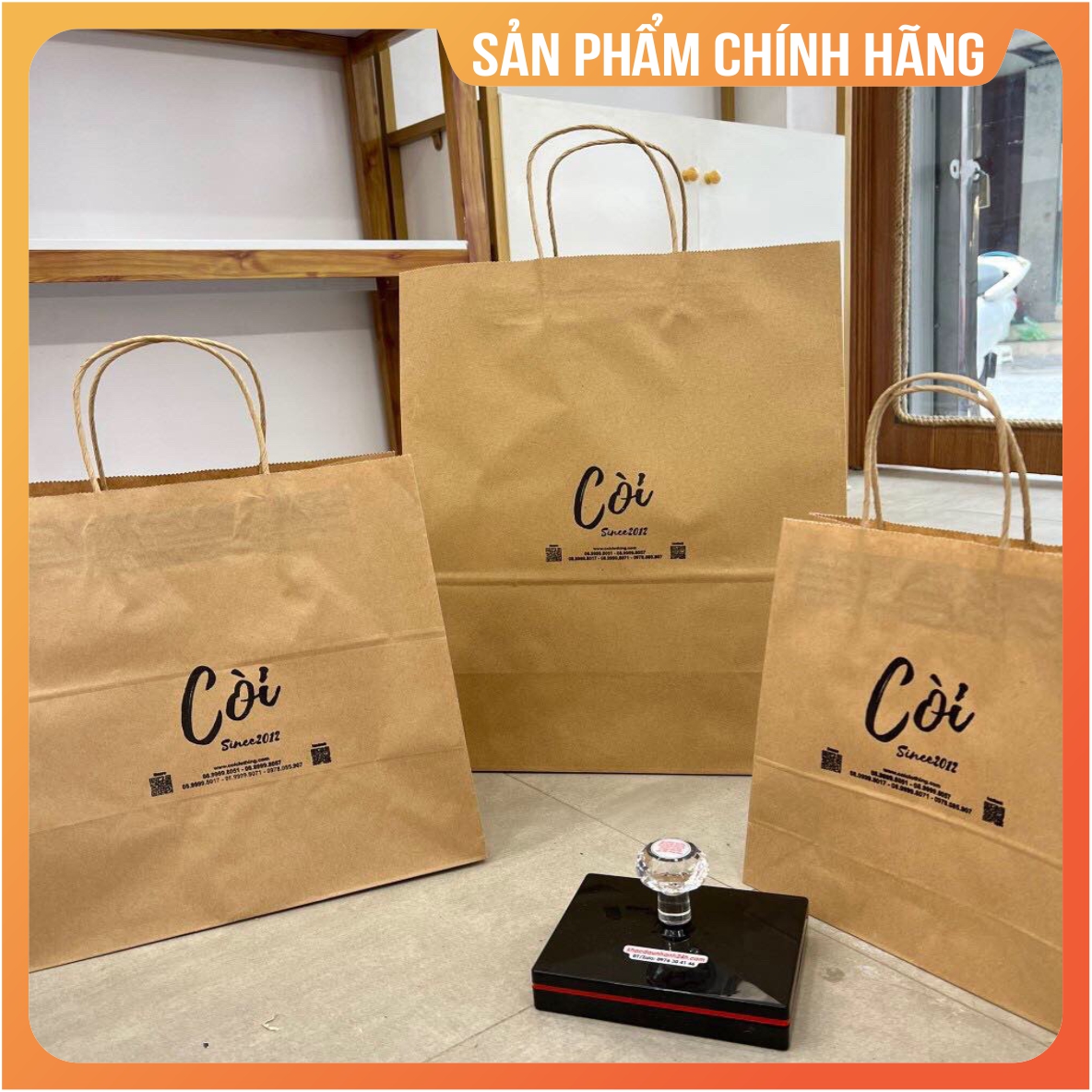 Khắc dấu logo in giấy kraft, giấy carton sắc nét, đều mực, khắc theo công nghệ nhật bản, dấu flash mực thẩm thấu