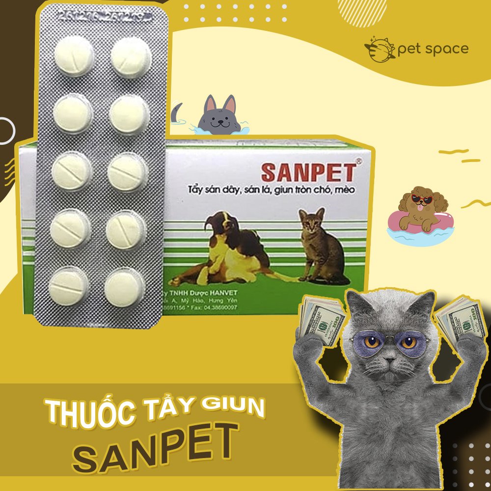 Thuốc tẩy giun cho chó mèo SanPet  1 viên lẻ