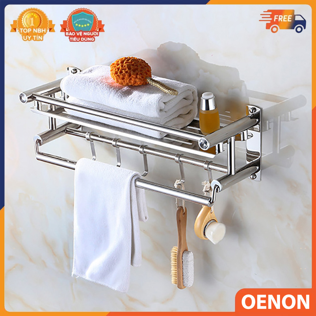 Giá Inox SUS304 kệ treo đồ nhà tắm, Giá để đồ nhà bếp, giá treo đồ gia đình kết cấu dính tường chịu lực kèm bộ vít nở lắp đặt không cần khoan - BH 1 Đổi 1
