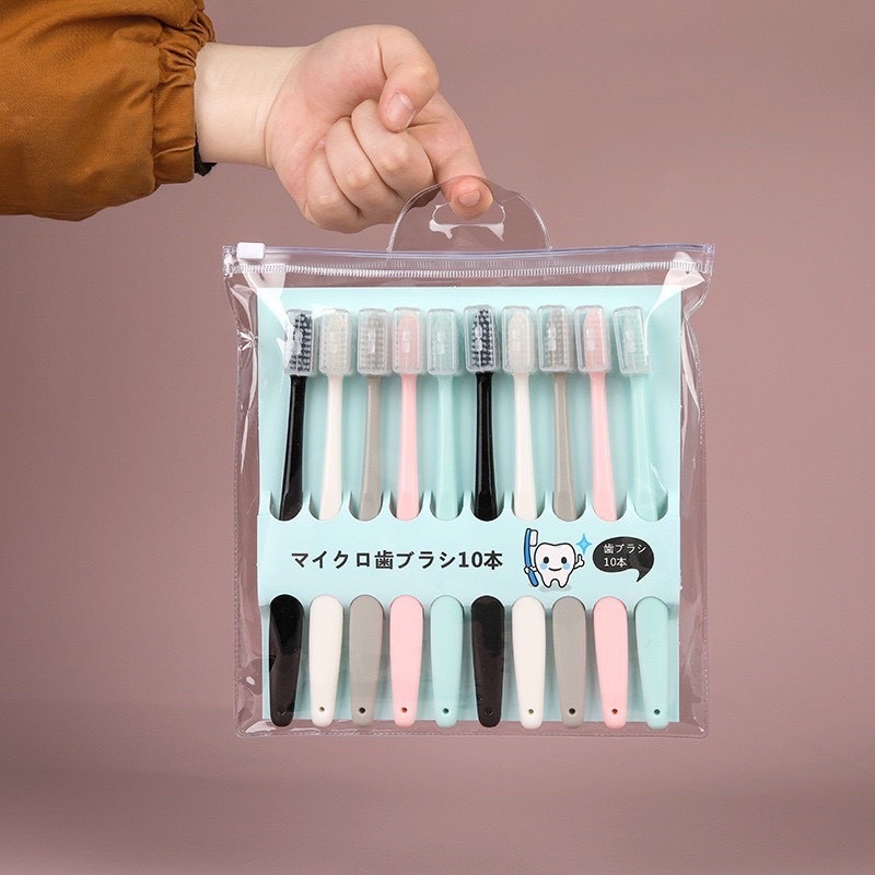10 bàn chải đánh răng xuất nhật macaron có nắp đậy đóng túi zip