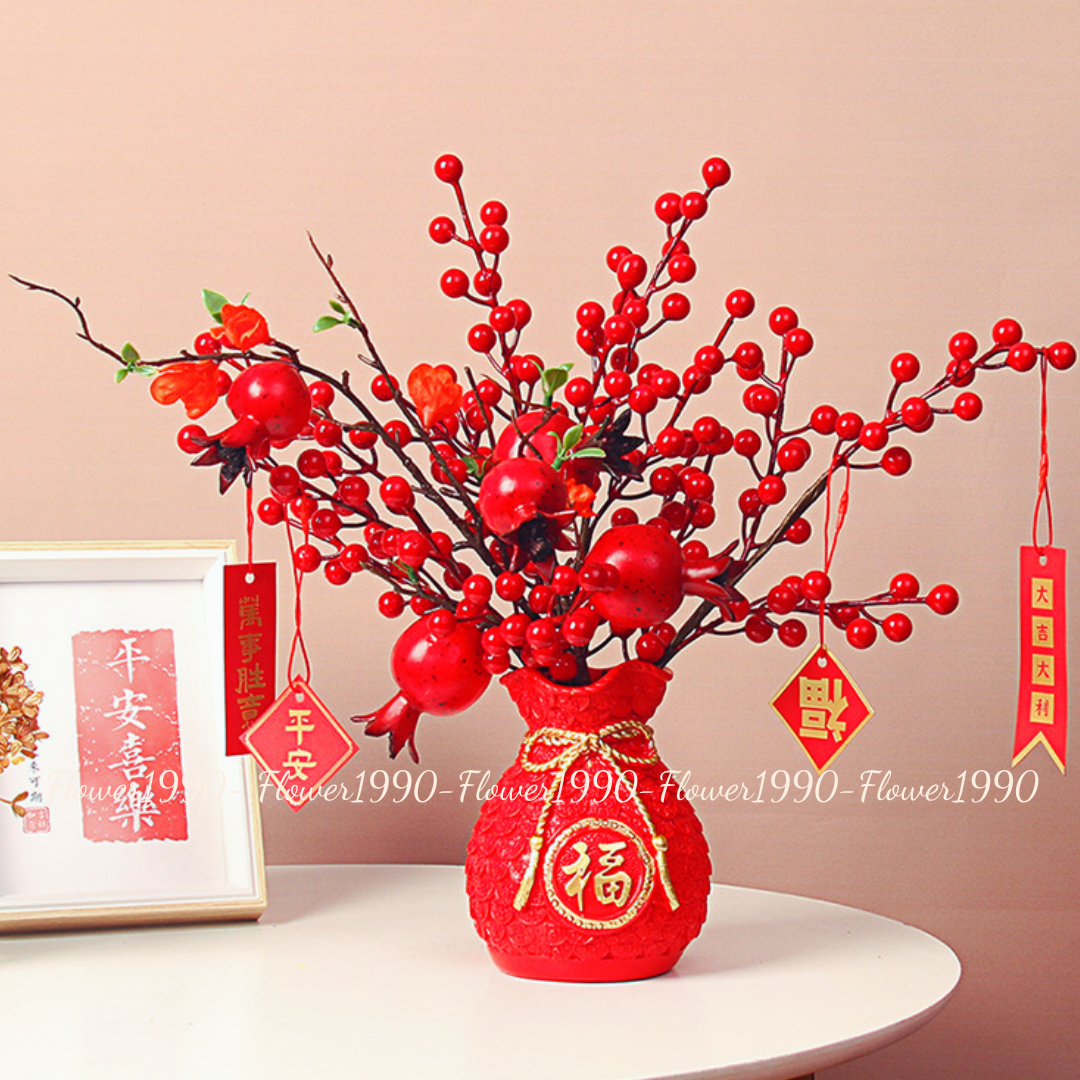 Hoa giả- Hoa đào đông 12 nhánh đẹp trang trí phòng khách sang trọng, cắm lọ hoa đào đông để bàn phát tài phát lộc