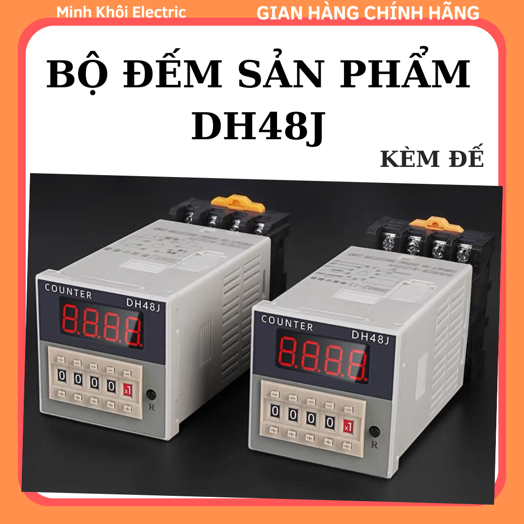 Bộ đếm sản phẩm DH48J-8 kèm đế, đồng hồ đếm số, bộ đếm số lượng, counter dh48j, bộ đếm 4 số tự động