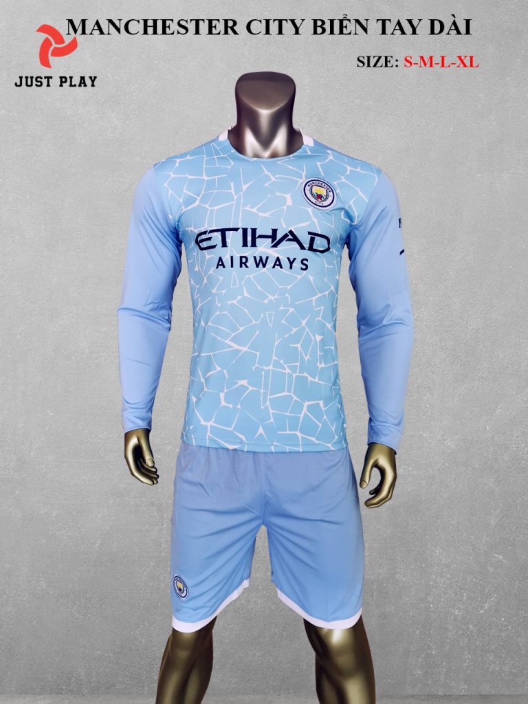 Bộ Quần Áo Đá Banh Man City MÀU XANH BIỂN TAY DÀI - Đồ Đá Bóng Mới 2020-2021 - Sản Phẩm Chính Hãng Just Play