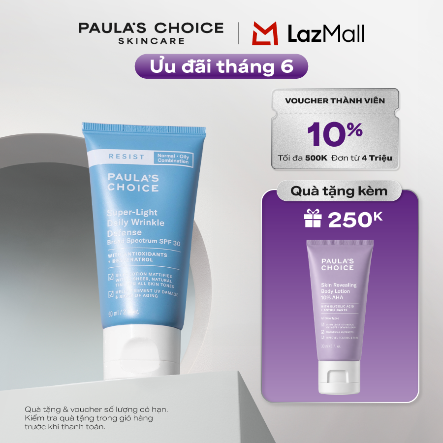 Kem chống nắng dưỡng ẩm đa năng siêu nhẹ không bết dính Paula’s Choice Resist Super - Light Daily Wrinkle Defense SPF 30 - 7760