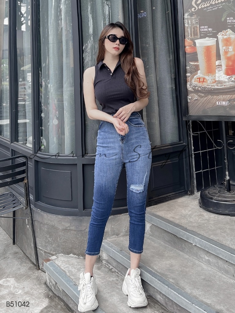 Quần jean nữ ( co giãn ) skinny LOREN rách gối B51042