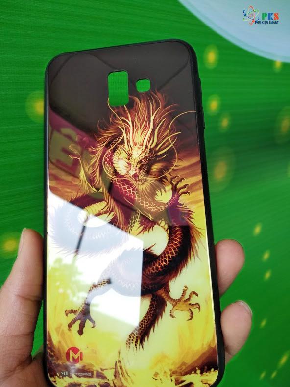 Ốp lưng Samsung Galaxy J6 Plus 2018 in 3D hình rồng dạ quang tự mặt kính cường lực