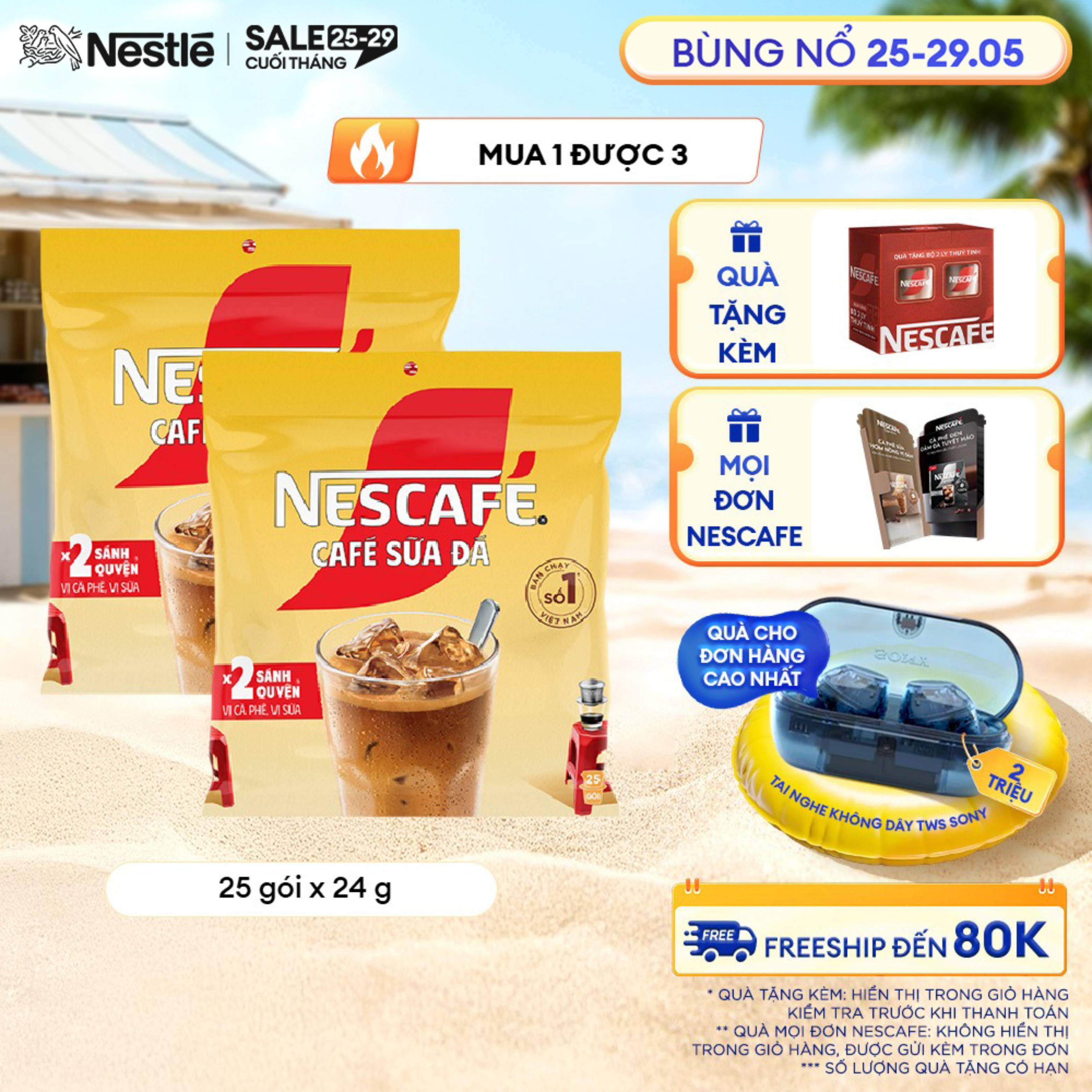 [ƯU ĐÃI THÁNG 5] [Giao hàng toàn quốc] Combo 2 Cà phê sữa NESCAFÉ Cà Phê Sữa Đá (Bịch 25 gói x 24 g)