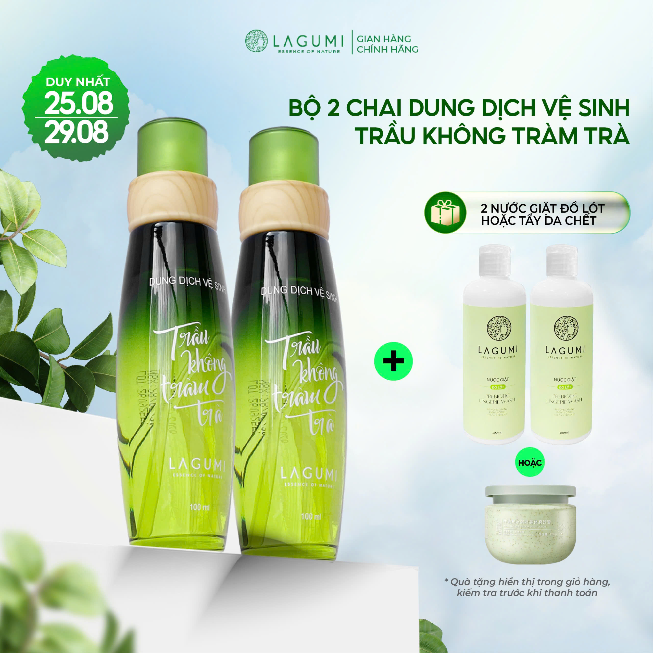 Bộ đôi dung dịch vệ sinh phụ nữ trầu không tràm trà lagumi hỗ trợ làm sạch, giảm ngứa 100ml