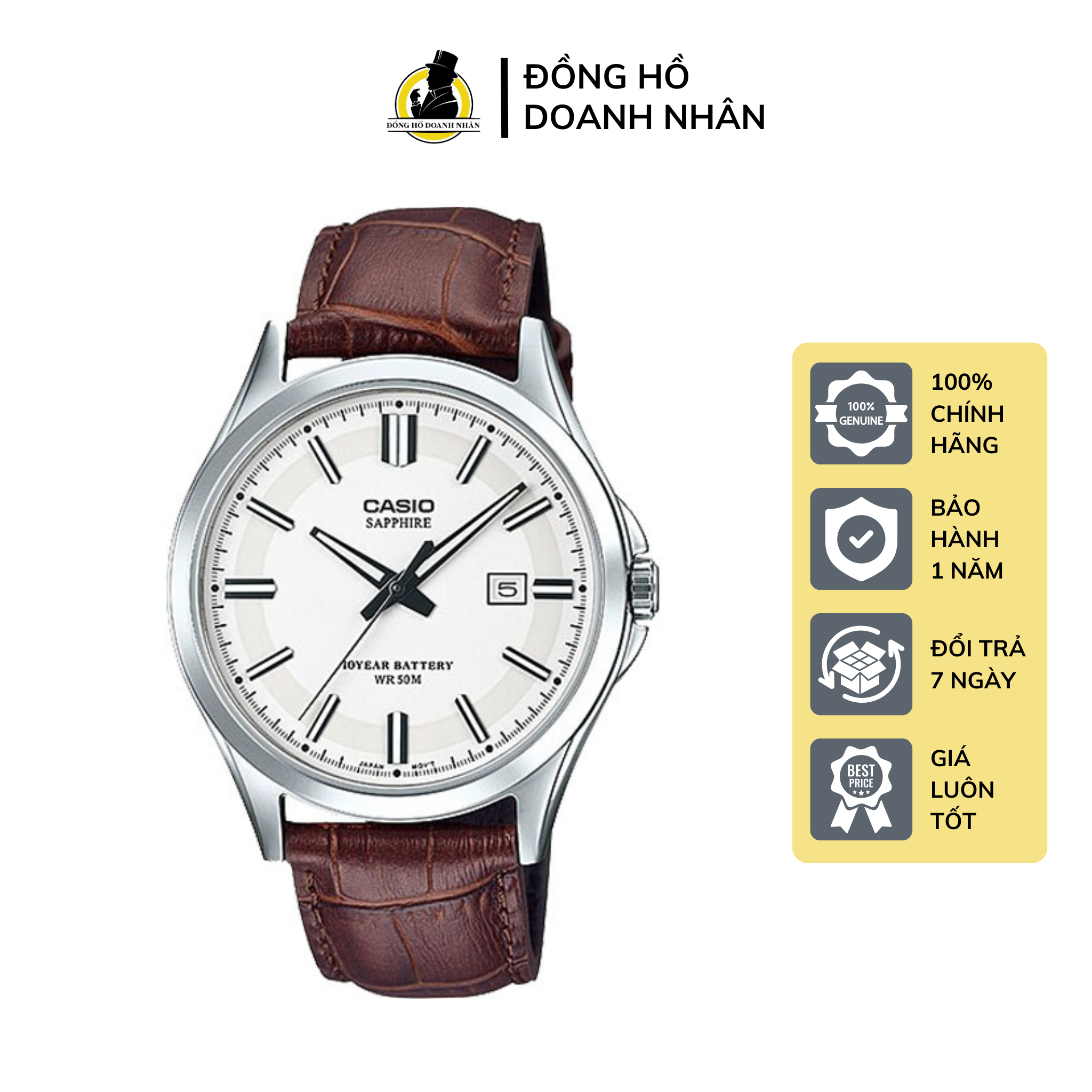 Đồng Hồ Nam Casio MTS-100L-7A Kính Saphire Size 41mm Chống Nước 50m, Tặng Kèm Quà Tặng Hộp Thép Casio, Bảo Hành 1 Năm Tại Đồng Hồ Doanh Nhân