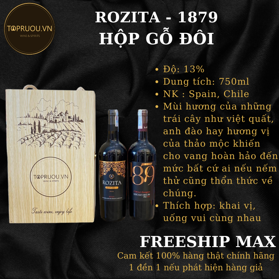 Rượu vang đỏ rozita 750ml - 1879 750ml - hộp gỗ đôi