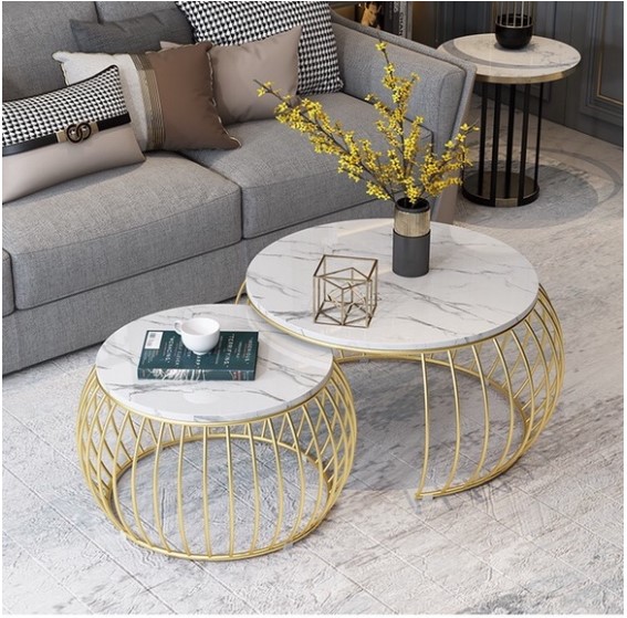 Cặp bàn trà sofa tròn bông bí, mặt đá 3D_Lưu ý đặt hàng qua zalo