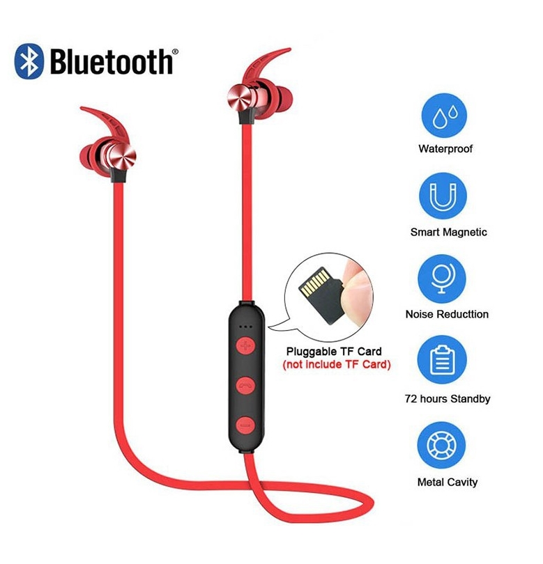 Tai nghe Bluetooth thể thao chống nước GK- XT 22 tích hợp nam châm và khe cắm thẻ nhớ, tai nghe không dây có mic, siêu trầm extra bass, tai nghe Bluetooth 4.1 cao cấp dùng cho điện thoại và máy tính - GINKA