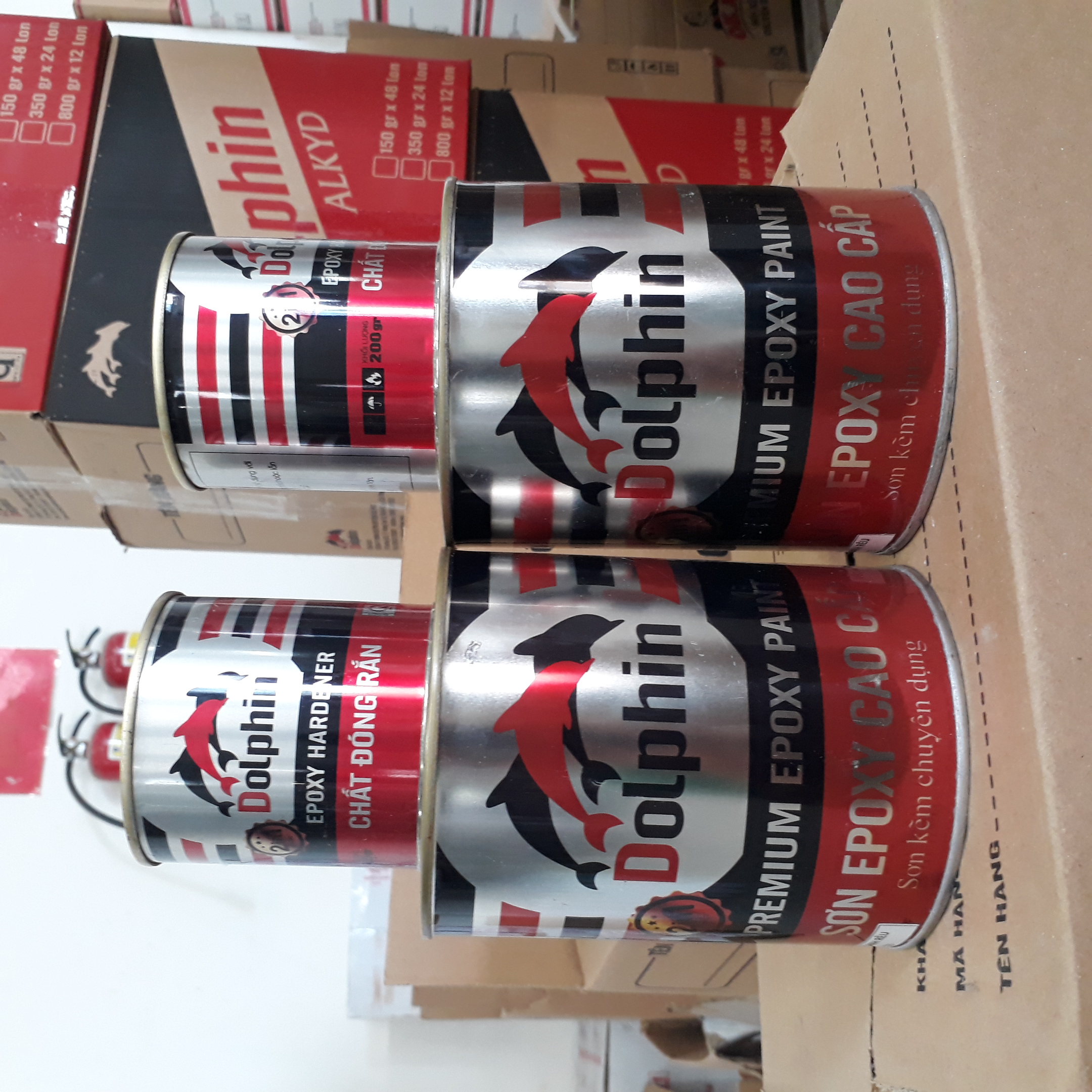 Sơn sắt mạ kẽm 2 thành phần Epoxy Dolphin (BỘ 1KG) - Tặng kèm cọ