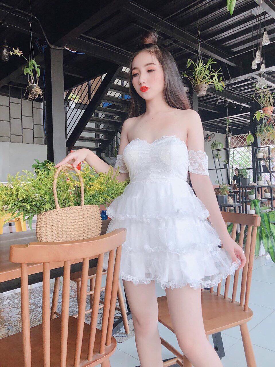 (Top bán chạy) Đầm xòe rớt vai công chúa - Hàng nhập QC cao cấp