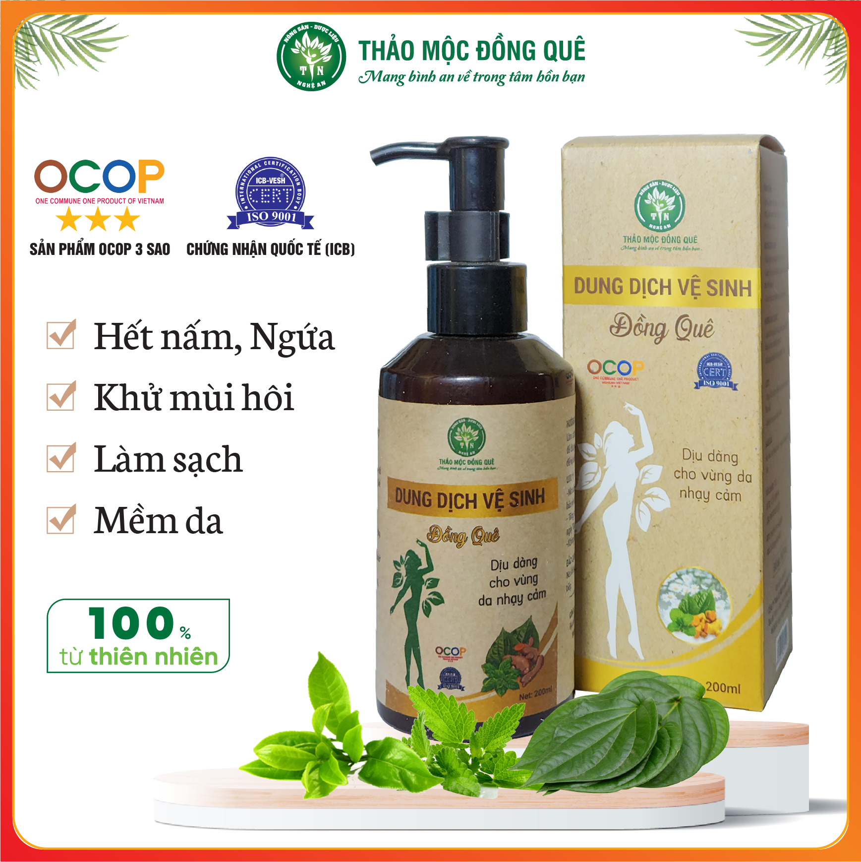Dung dịch vệ sinh phụ nữ trầu không Thảo mộc Đồng Quê