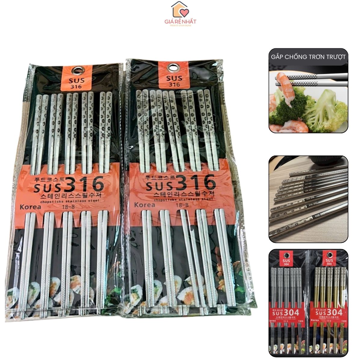  Bộ 5 đôi đũa inox 316 Hàn Quốc chống trượt cao cấp chịu được nhiệt độ cao Chống mốc dễ dàng vệ sinh 