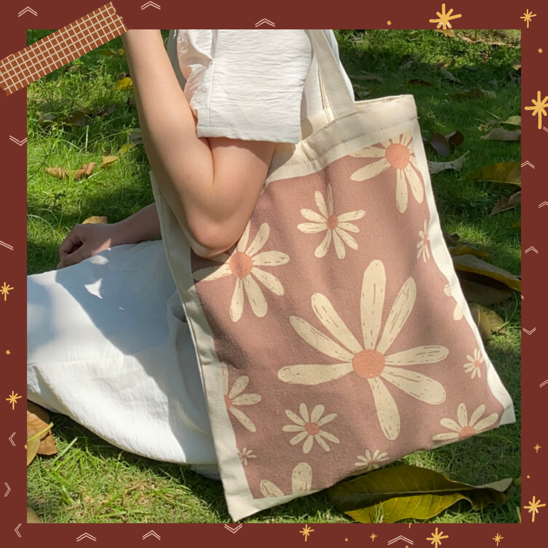 Túi tote, túi vải canvas thiết kế hoa cúc phong cách vintage, minimalist miloostudios