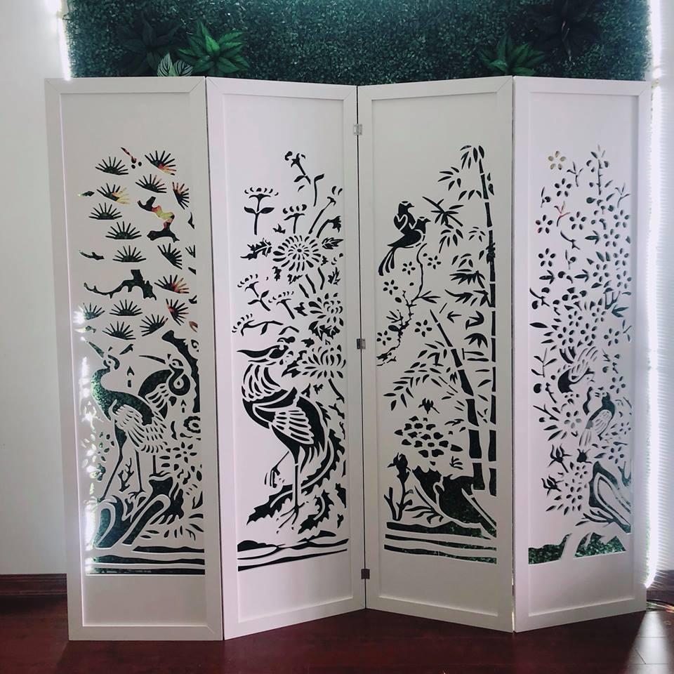 VÁCH NGĂN BÌNH PHONG CÚC, TRÚC, TÙNG, MAI mỗi tấm rộng 50cm GỖ PVC Chống nước tuyệt đối