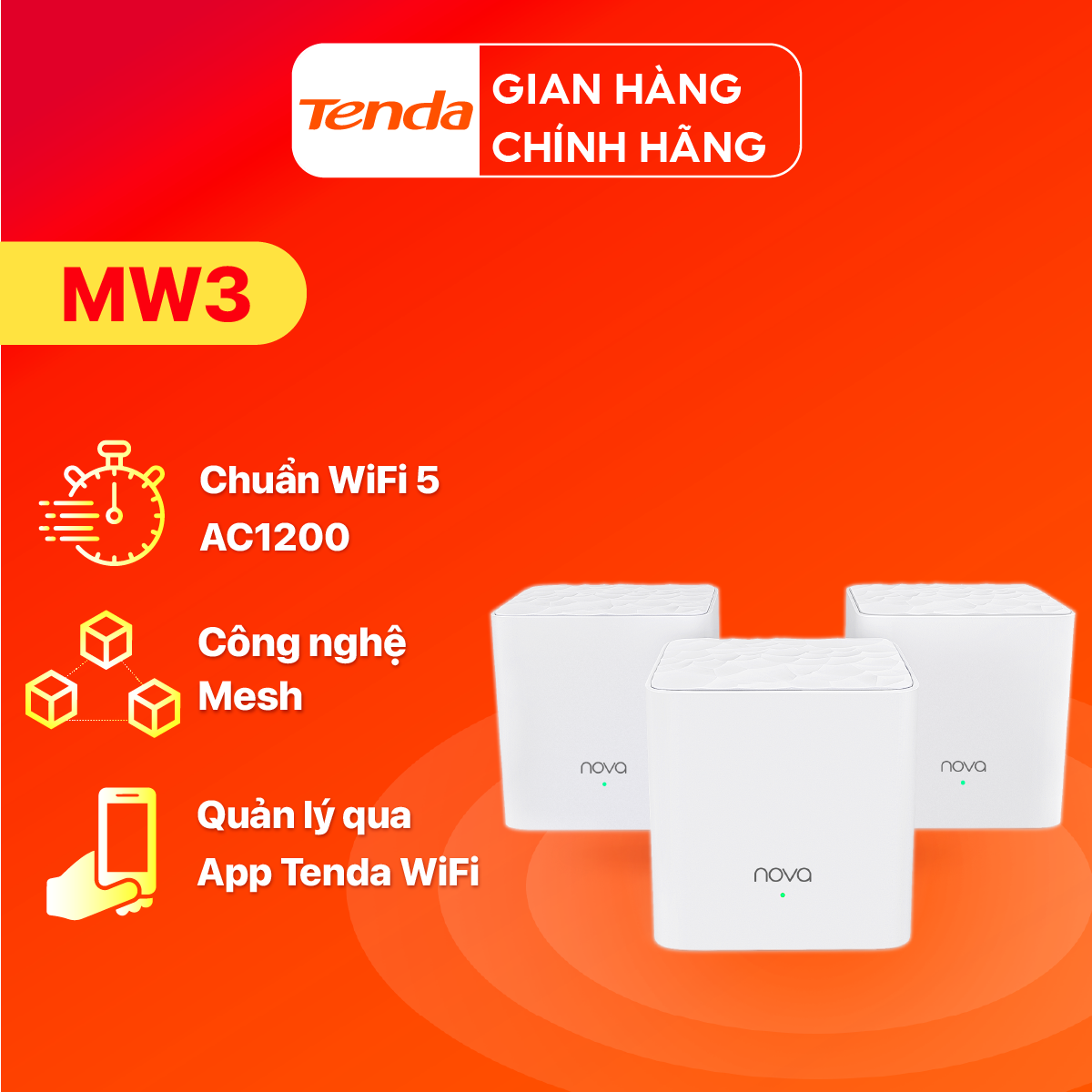 Hệ Thống Wifi Mesh Tenda Nova MW3 Cho Gia Đình AC1200Mbps - Hàng Chính Hãng