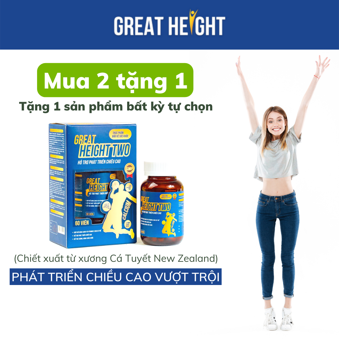 [ Combo 2 ] Viên uống hỗ trợ tăng chiều cao cho trẻ Great Height Two (H/60v) - Bổ xung canxi, giúp tăng chiều cao, xương chắc khoẻ