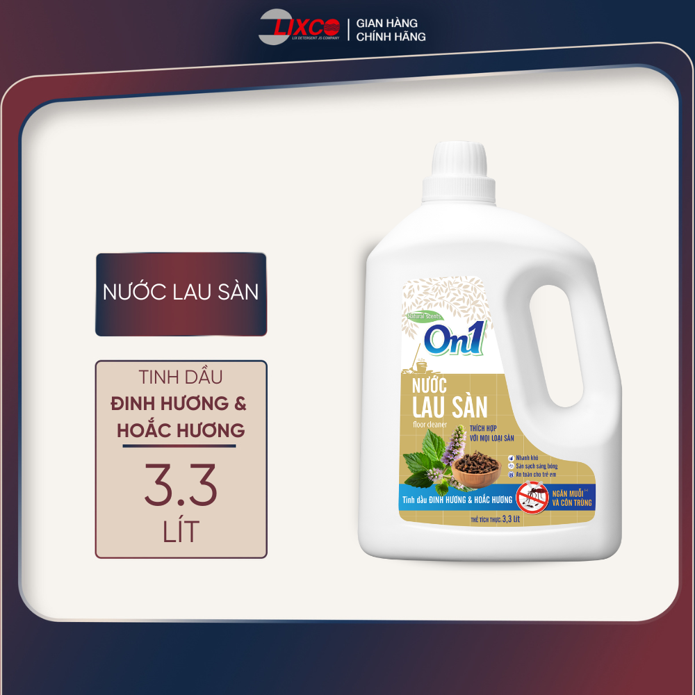 Nước lau sàn On1 tinh dầu Đinh hương và Hoắc hương dung tích  3,6L LH301 - Sàn sạch, sáng bóng - Lixco Việt Nam