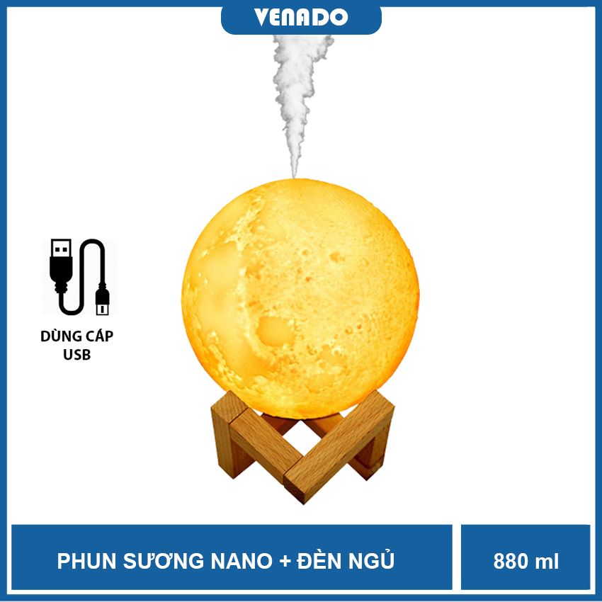 Máy phun sương tạo ẩm hình Mặt Trăng dung tích lớn 880ml có thể dùng làm đèn ngủ cực hot-Venado