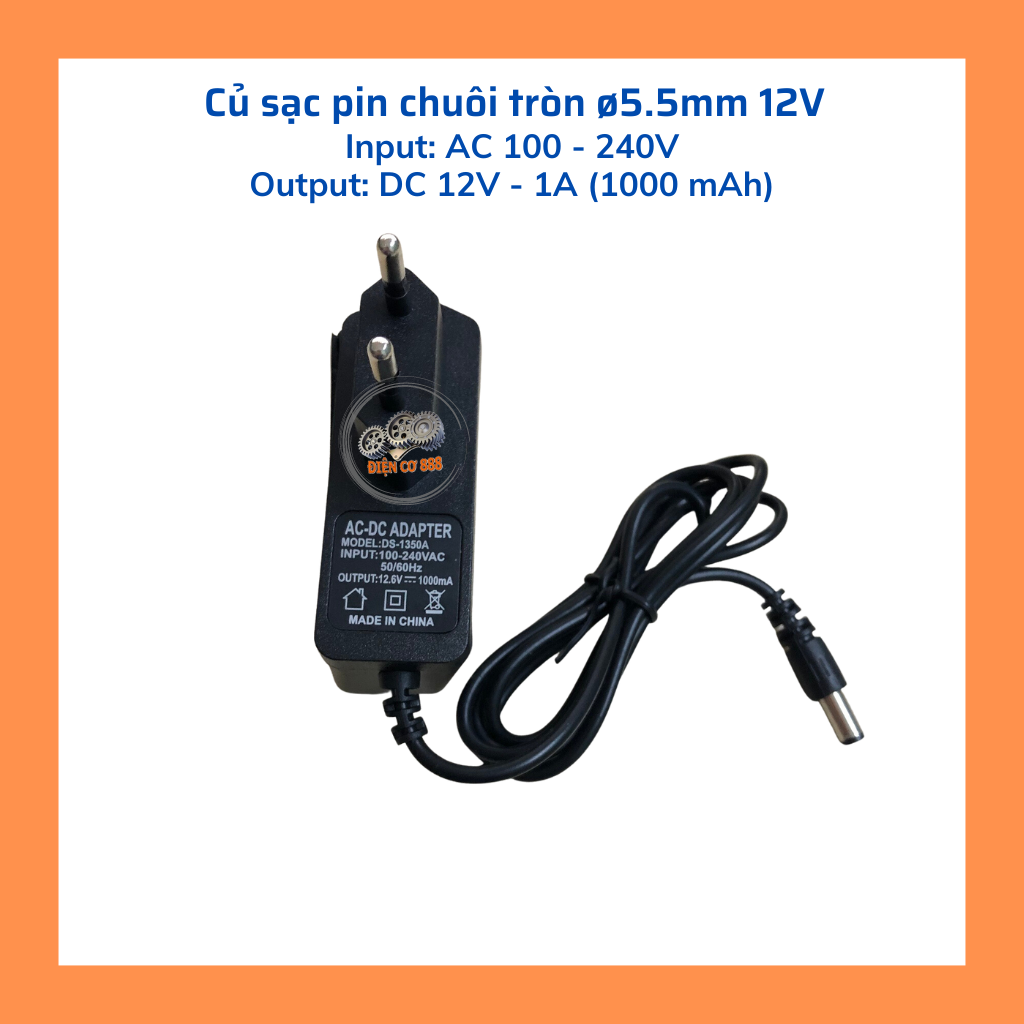 Cục sạc pin 12V - 1A chuôi cắm 5.5mm (100 - 240V)