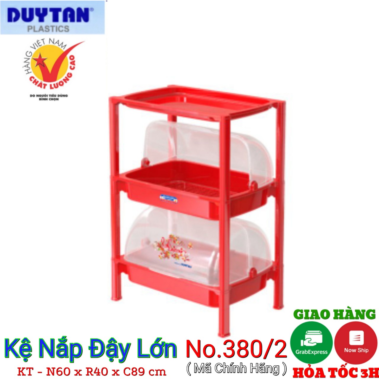 Kệ chén có nắp lớn nhựa duy tân 2 ngăn-3 tầng-có nắp đậy- kt 59.5 x 40.5 x 86.6 cm