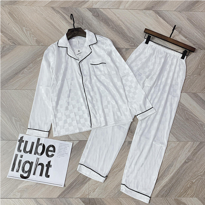 Bộ pyjama lụa dài tay phù hợp cả nam và nữ, bộ đồ ngủ dài tay chất lụa cao cấp