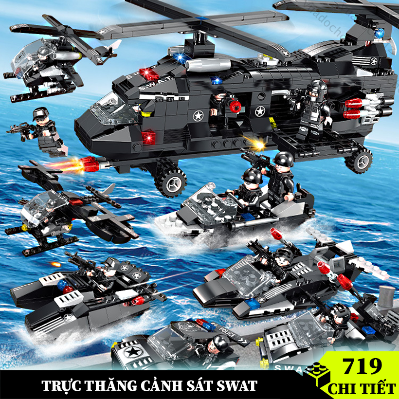 Đồ chơi lắp ráp trực thăng cảnh sát SWAT 719 chi tiết , mô hình máy bay chiến đấu