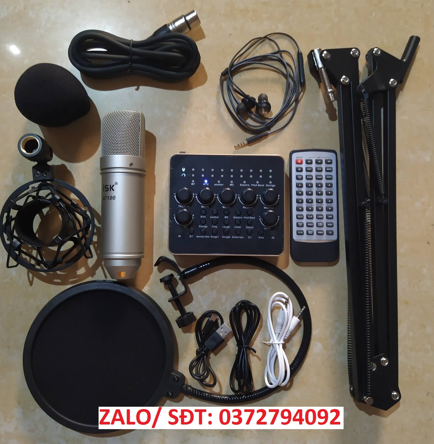 Combo mic thu âm isk at-100 card v10 đủ phụ kiện tặng tai nghe