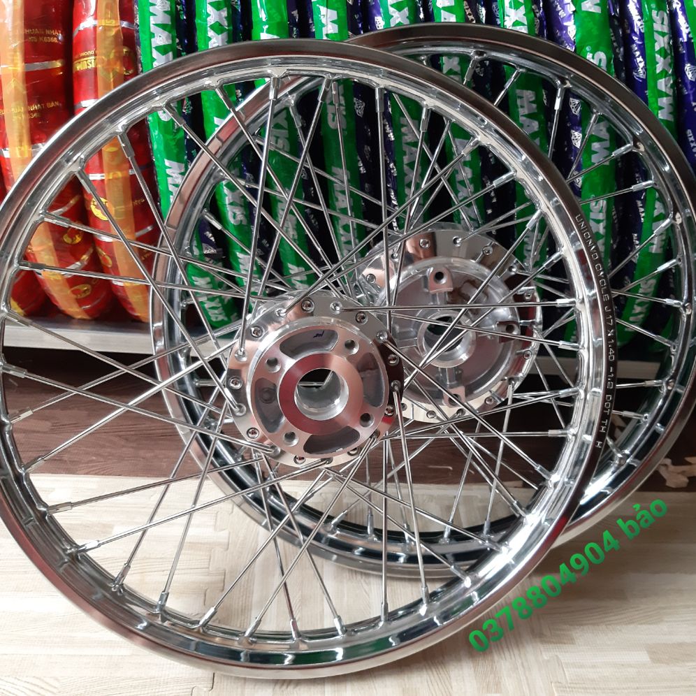 Bánh căm EXCITER 135 căm đùm mạ crom niềng sắt xi union đã rút căm sẵn hết ae về chỉ ráp như zin gồm căm đùm niềng