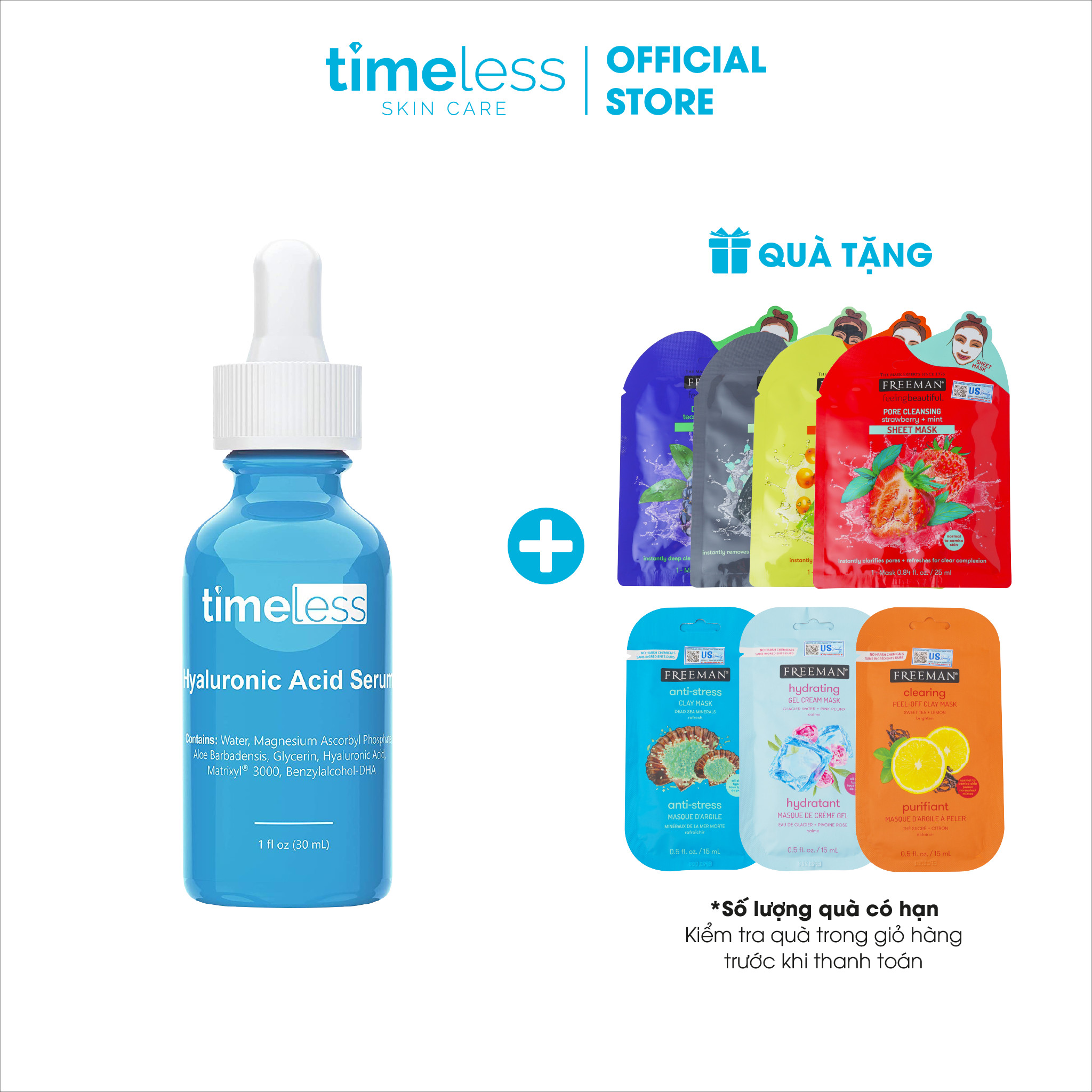 Tinh Chất Dưỡng Ẩm Làm Trắng Da Timeless Hyaluronic Acid + Vitamin C