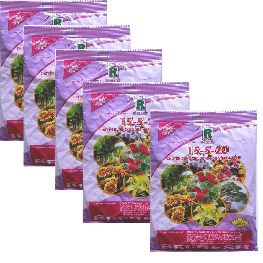 [HCM]Bộ 5 gói Phân bón NPK cao cấp 15 5 20 chuyên dùng cho hoa cây cảnh 200gr/ gói