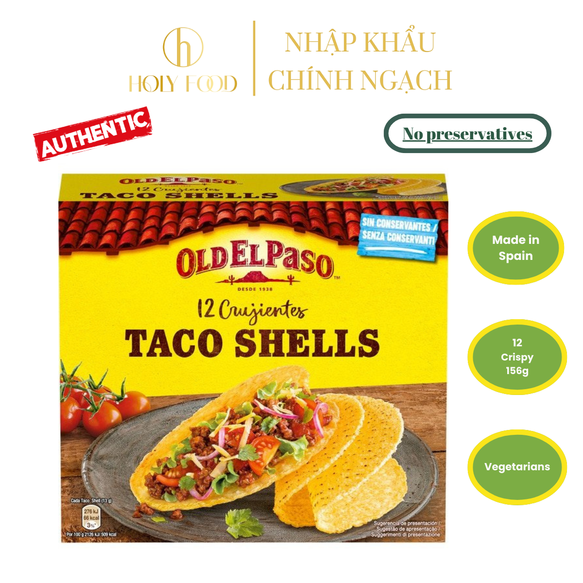 Hộp 12 vỏ bánh taco shells loại vỏ cứng original old el paso chính hãng châu âu 156g