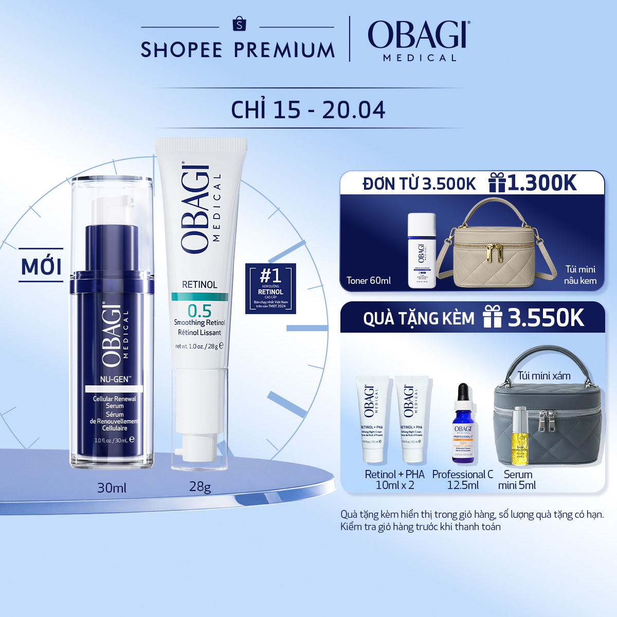 Combo Serum Trẻ Hóa Da Cấp Độ Tế Bào Obagi NU-GEN™ Cellular Renewal 30ml  Kem dưỡng ẩm, làm giảm nếp nhăn Obagi Medical Retinol 0.5