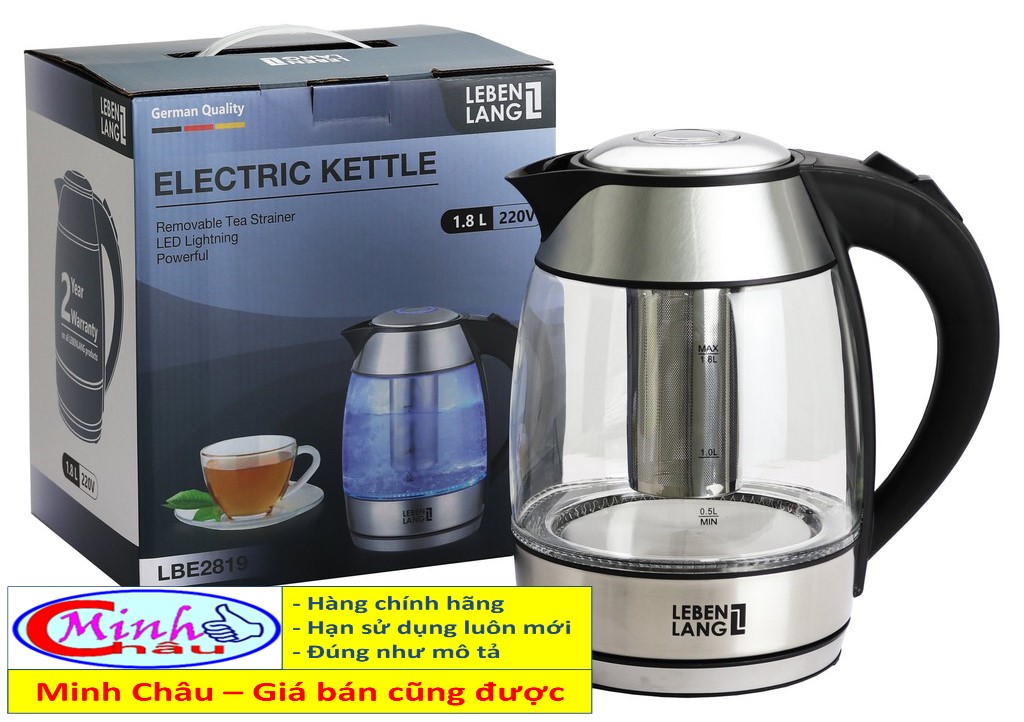 Ấm siêu tốc thuỷ tinh 1,8lit lebenlang lbe2819
