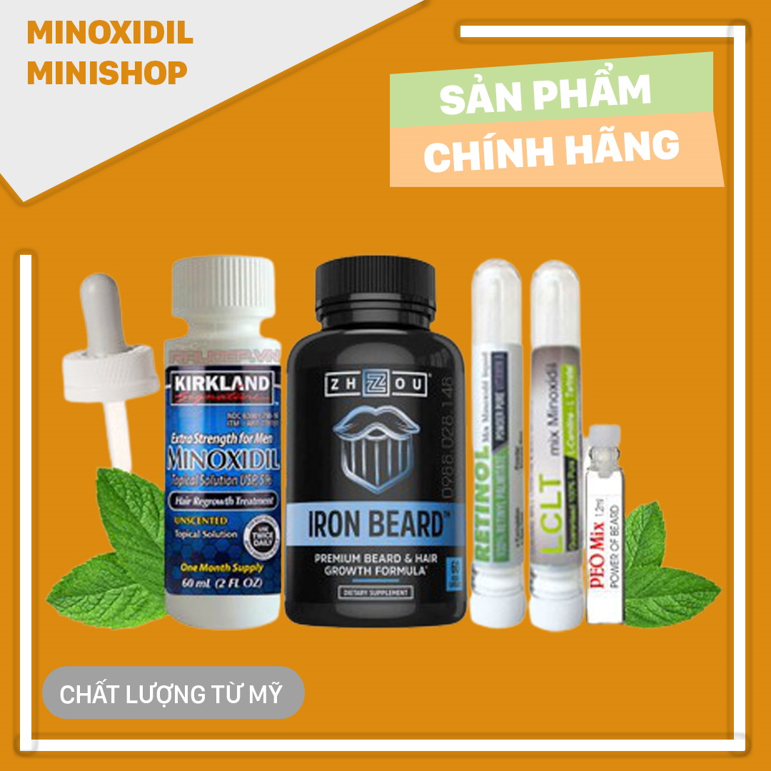 Combo mọc râu tóc: minoxidil 5% + iron beard + lclt + retinol + peo mix
