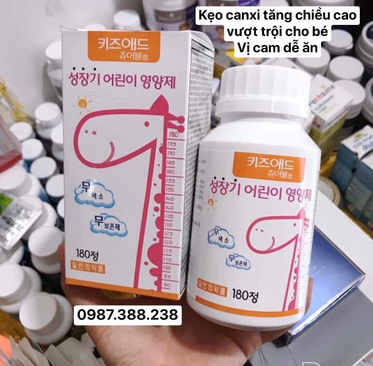 Hộp 180viên- Kẹo canxi hươu cao cổ nội địa Hàn vị cam dễ ăn cho bé yêu cao lớn thông minh vượt trôi