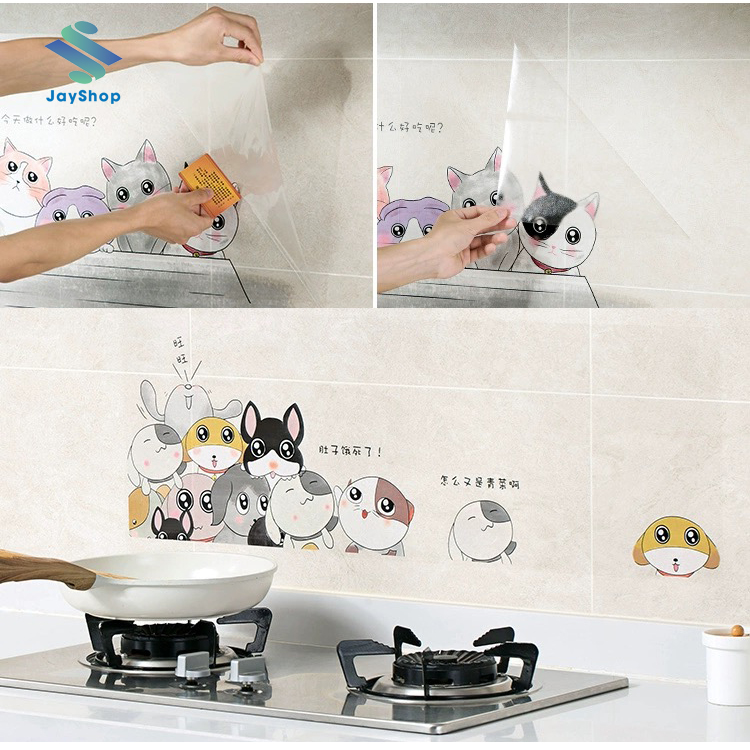 Decal dán bếp tráng nhôm chịu nhiệt tôn hình con mèo (30x90cm)