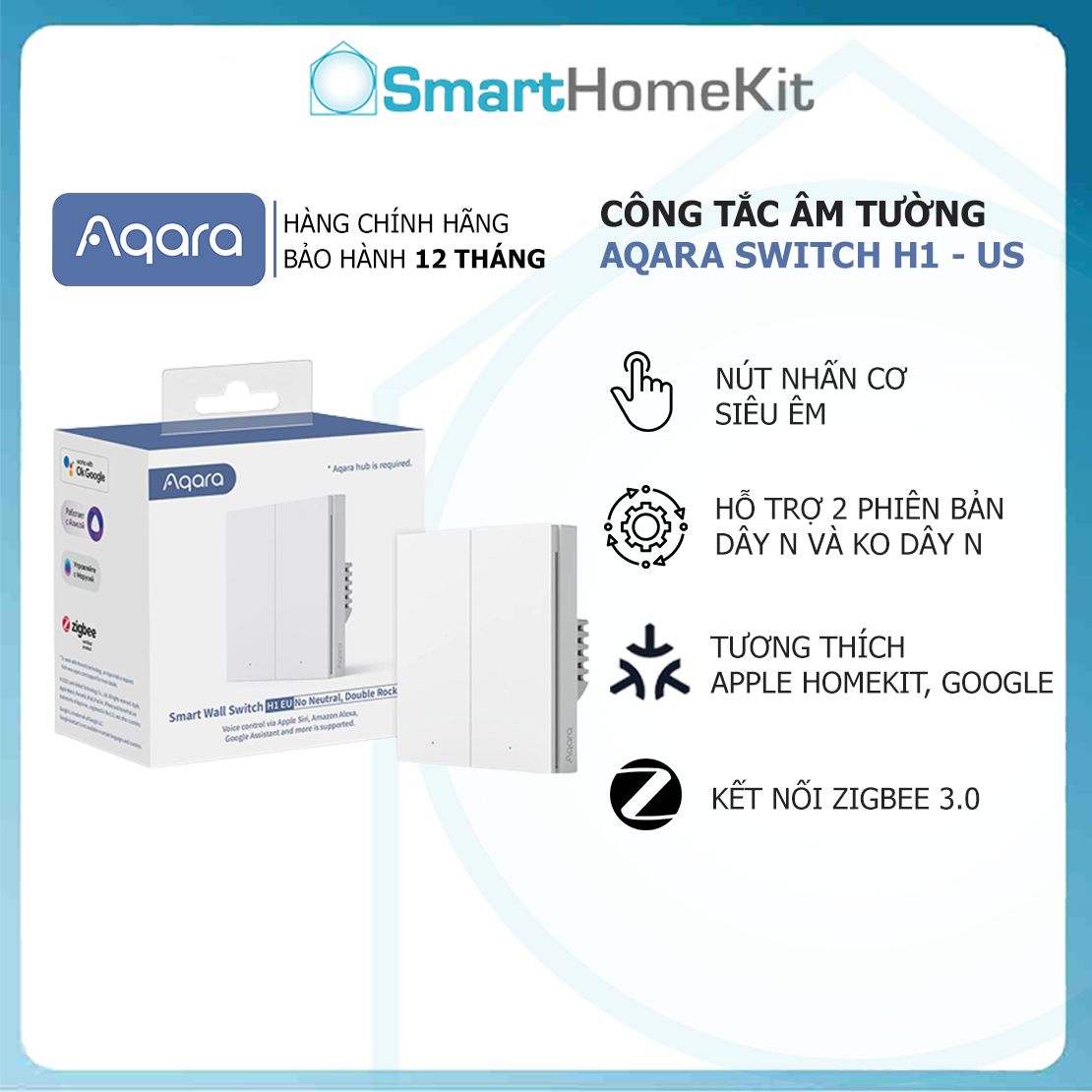 Công tắc âm tường thông minh Aqara H1 Quốc Tế Smart Switch Zigbee - Tương thích Apple HomeKit, Google Home